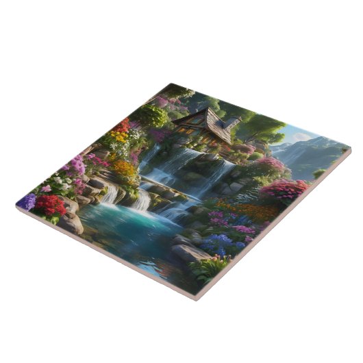 穏やかな山小屋の滝の花 タイル (側面)