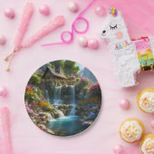 穏やかな山小屋の滝の花 ペーパープレート (パーティー)