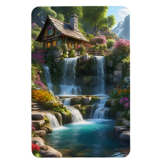 穏やかな山小屋の滝の花 マグネット (縦)