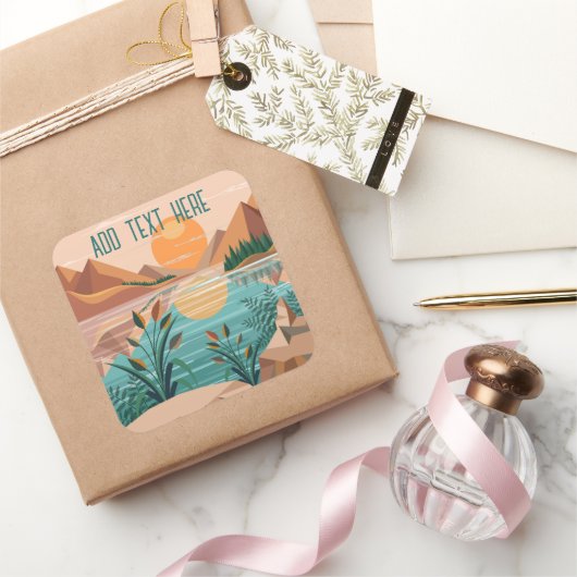 穏やかな山湖の夕焼け風景 スクエアシール (ギフト)