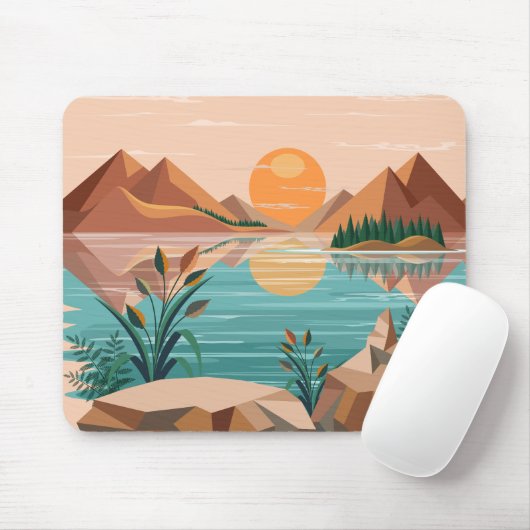 穏やかな山湖の夕焼け風景 マウスパッド (マウス)
