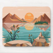 穏やかな山湖の夕焼け風景 マウスパッド (正面)