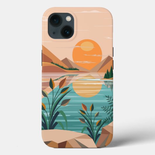 穏やかな山湖の夕焼け風景 Case-Mate iPhoneケース (裏面)