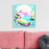 穏やかな山絵画の風景 キャンバスプリント (インサイチュ (リビング))