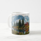 穏やかな山荘と湖の自然アート コーヒーマグカップ (正面左)