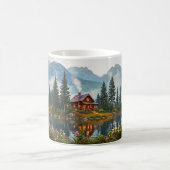穏やかな山荘と湖の自然アート コーヒーマグカップ (中央)