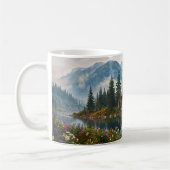 穏やかな山荘と湖の自然アート コーヒーマグカップ (左)