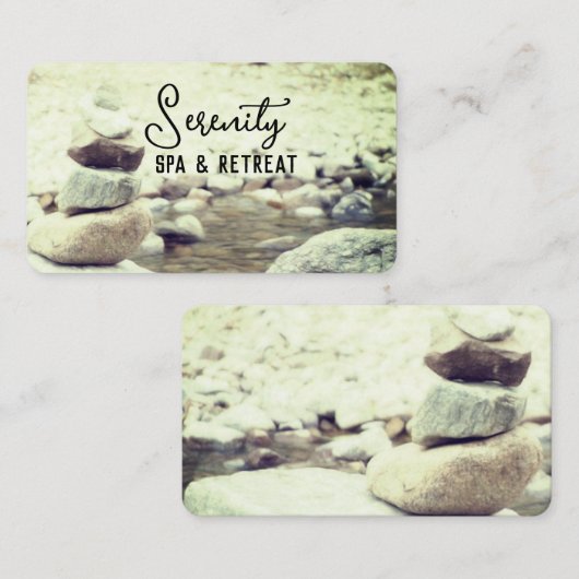 穏やかな岩のケアンとストリーム自然写真 名刺 (正面/裏面)