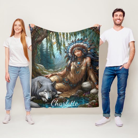 穏やかな川に囲まれた先住民インディアン フリースブランケット (インサイチュ)