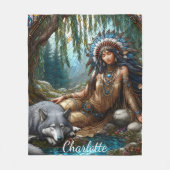 穏やかな川に囲まれた先住民インディアン フリースブランケット (正面)