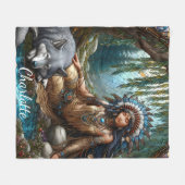 穏やかな川に囲まれた先住民インディアン フリースブランケット (正面(横))