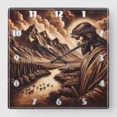 穏やかな川の風景を見下ろすイエス スクエア壁時計 (正面)