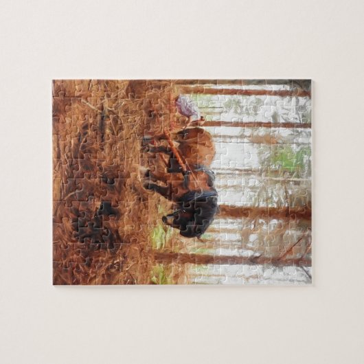 穏やかな巨人-ばん馬の強く引くことは森林をログオンします ジグソーパズル (横)