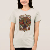 穏やかな巨人: 芸術的な象のデザイン トライブレンドTシャツ (正面)
