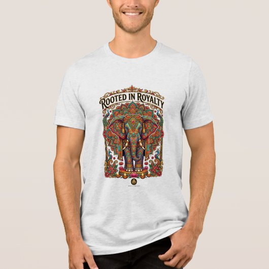 穏やかな巨人: 芸術的な象のデザイン トライブレンドTシャツ (正面)