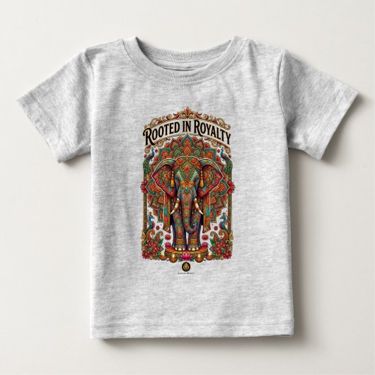 穏やかな巨人: 芸術的な象のデザイン ベビーTシャツ (正面)
