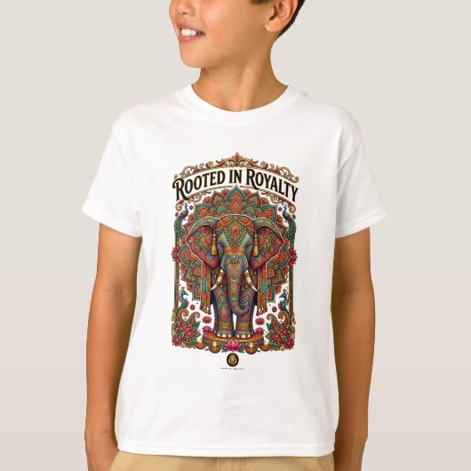穏やかな巨人: 芸術的な象のデザイン Tシャツ (正面)