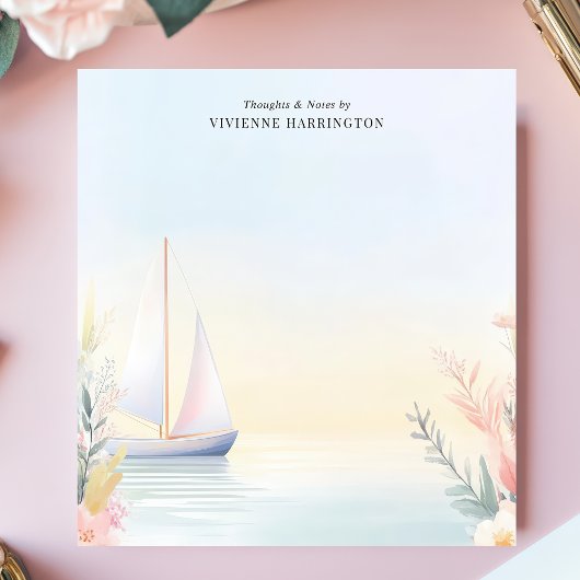穏やかな帆船の水彩フローラ パーソナライズされた ノートパッド