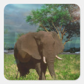 "穏やかな強さ：牛の象の放牧" スクエアシール (正面)