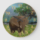 "穏やかな強さ：牛の象の放牧" ラージ壁時計 (正面)