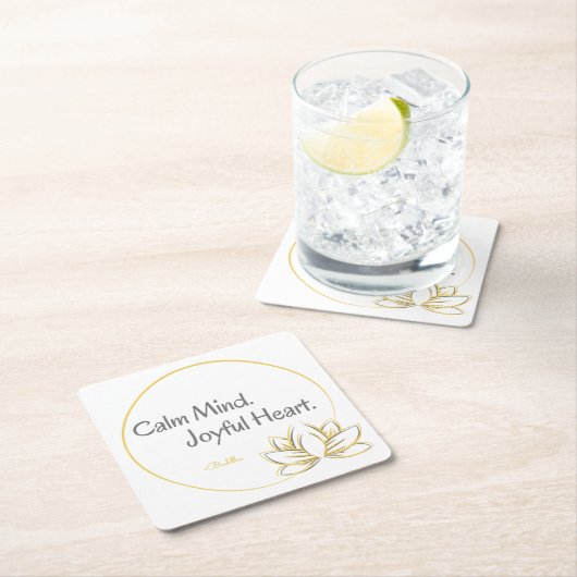 穏やかな心の喜びハートブッダ引用文 スクエアペーパーコースター (インサイチュ)