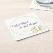 穏やかな心の喜びハートブッダ引用文 スクエアペーパーコースター (アングル)
