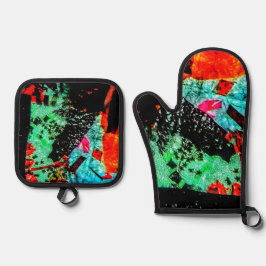 穏やかな抽象芸術ポットホルダーとオーブンミット、フラワー穏やかな 鍋つかみ&鍋敷きセット