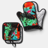 穏やかな抽象芸術ポットホルダーとオーブンミット、フラワー穏やかな 鍋つかみ&鍋敷きセット (正面/裏面)