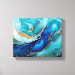 穏やかな抽象芸術海アートinコバルト&ティール（緑がかった色） キャンバスプリント