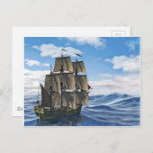 穏やかな日に航行するコルベットの帆船 ポストカード (正面/裏面)