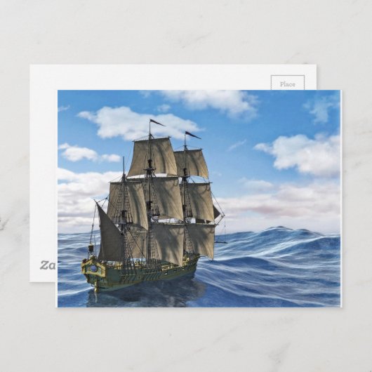 穏やかな日に航行するコルベットの帆船 ポストカード (正面/裏面)