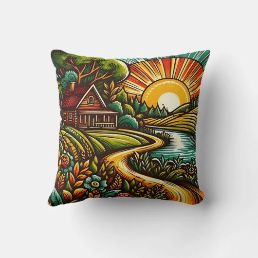 穏やかな日の出の風景の居心地の良い客室 クッション (裏面)