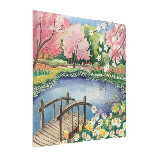 穏やかな春ガーデンウォーターカラーランドスケープ メタルプリント