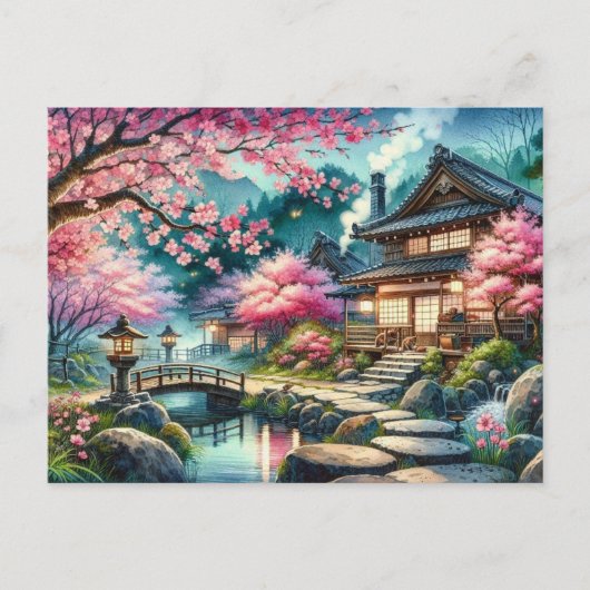 穏やかな春夕べインア日本のガーデン ポストカード (正面)
