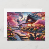 穏やかな春夕べインア日本のガーデン ポストカード (正面/裏面)