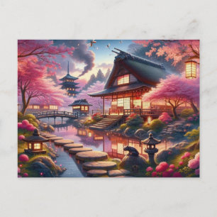穏やかな春夕べインア日本のガーデン ポストカード