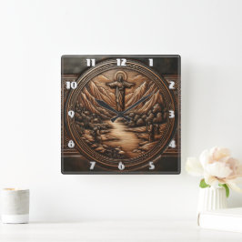 穏やかな景色の上に立つイエス スクエア壁時計