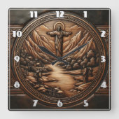 穏やかな景色の上に立つイエス スクエア壁時計 (正面)