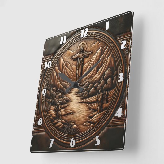 穏やかな景色の上に立つイエス スクエア壁時計 (傾斜)