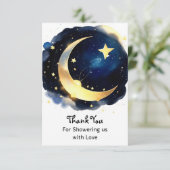穏やかな月と星を喜ぶ少年の赤ちゃんシャワー サンキューカード (スタンド正面)
