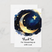 穏やかな月と星を喜ぶ少年の赤ちゃんシャワー サンキューカード (正面/裏面)