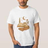 穏やかな月夜の読書 | あたたかい本好きのビンテージな雰囲気 Tシャツ (正面)