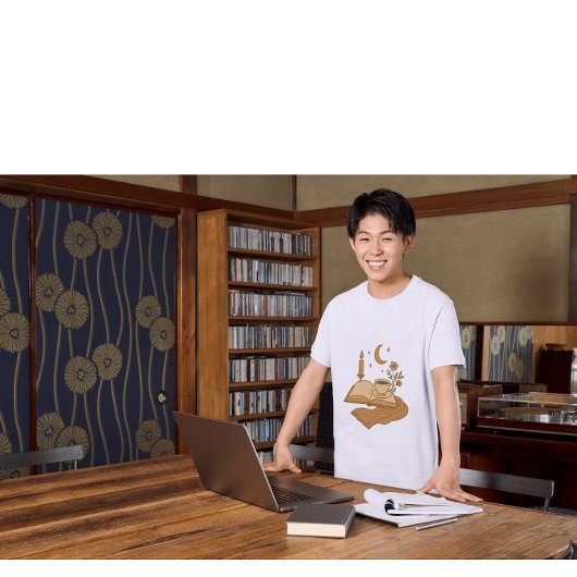 穏やかな月夜の読書 | あたたかい本好きのビンテージな雰囲気 Tシャツ