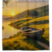 穏やかな朝の日の出 シャワーカーテン (正面)