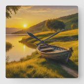 穏やかな朝の日の出 スクエア壁時計 (正面)