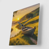 穏やかな朝の日の出 スクエア壁時計 (傾斜)