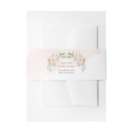 穏やかな柔らかいピンクのバラのユーカリと金ゴールド結婚の 招待状ベリーバンド