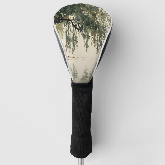 穏やかな柳の木の反射自然アート(11) ゴルフヘッドカバー (正面)