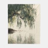 穏やかな柳の木の反射自然アート(11) フリースブランケット (正面)