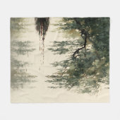 穏やかな柳の木の反射自然アート(11) フリースブランケット (正面(横))